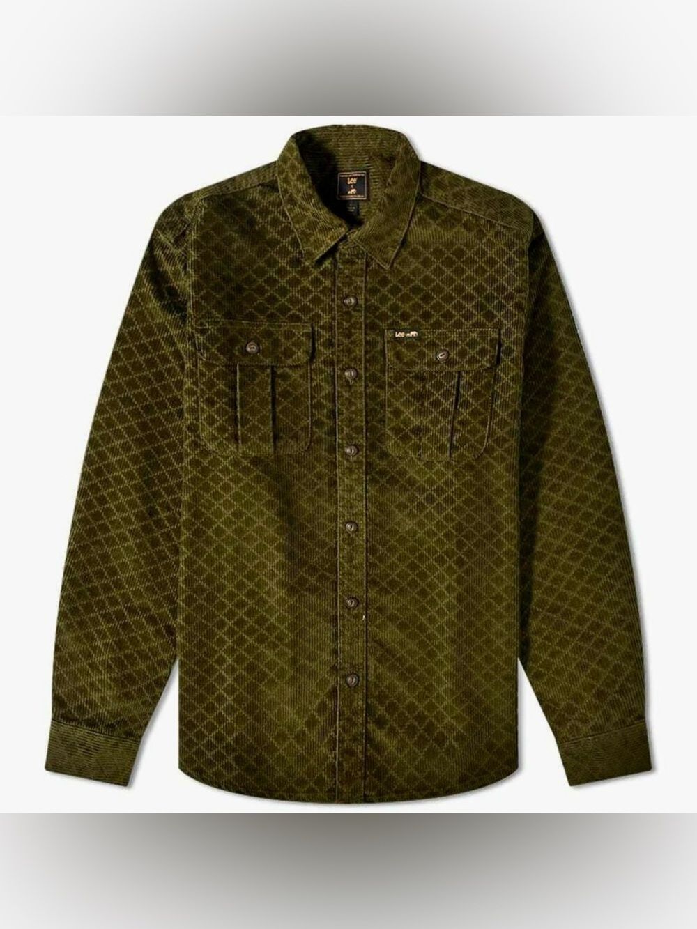 NWT Lee + The Brooklyn Circus Kale Olive Green Diamond - Quilt Corduroy Shirt